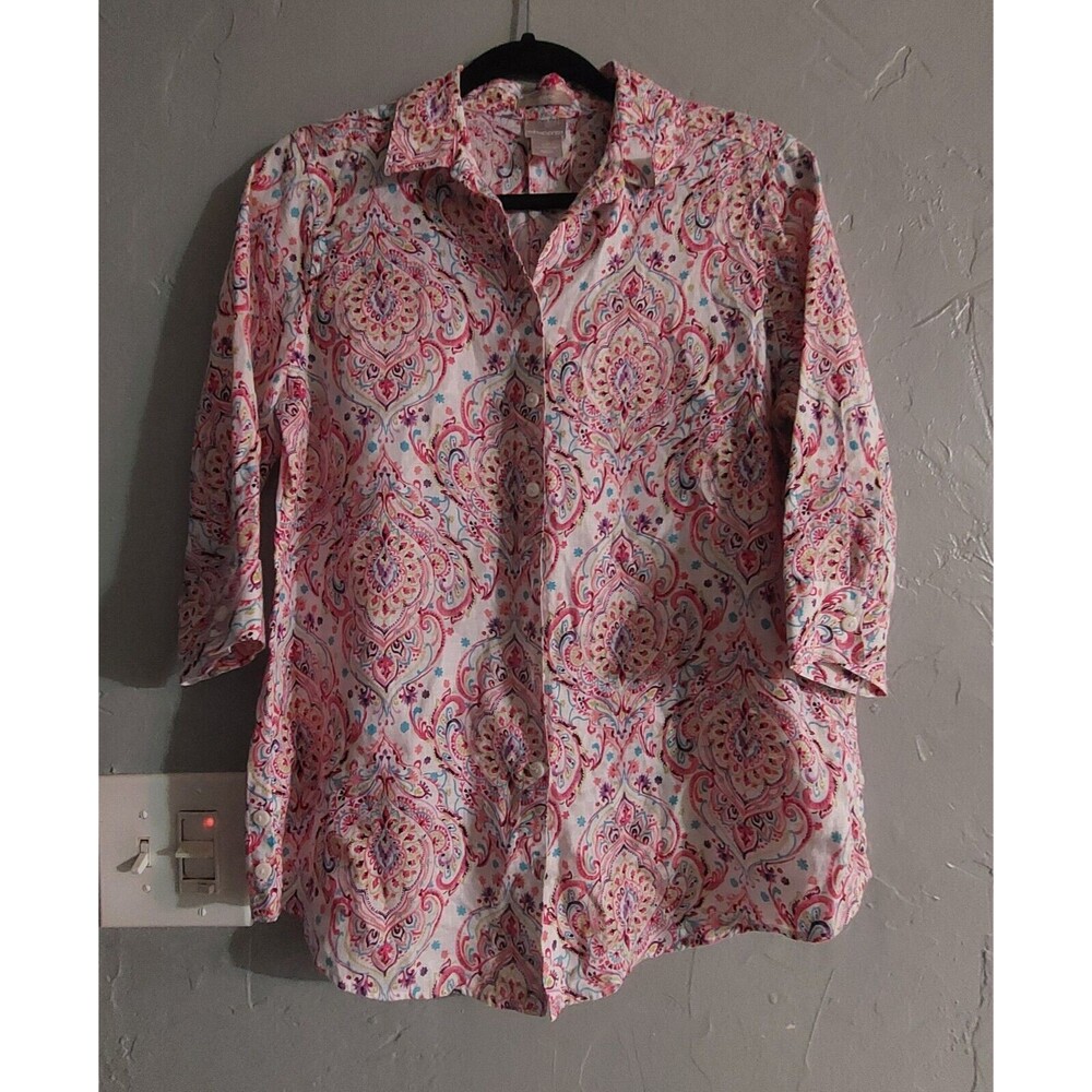 Chico's Tops Shirts Women's Size 0P,Paisley, 100% Linen, 17 Inch Of Armp To...